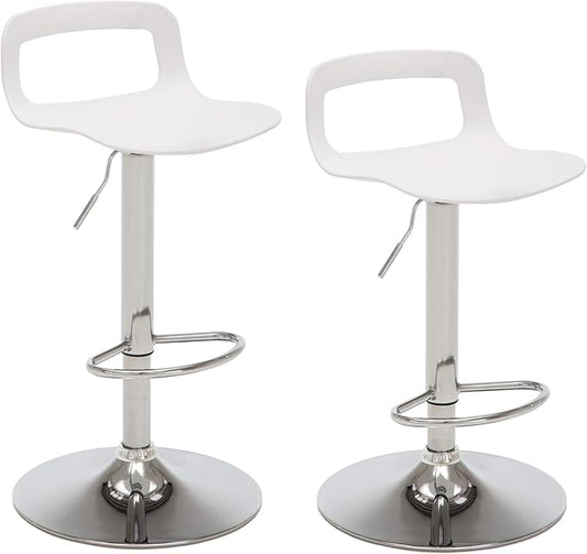 NOBPEINT NOB Contemporary Chrome Air Lift Adjustable Swivel Bar Stool (White, Set of 2)