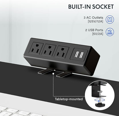 FLEXISPOT EN2 Whole-Piece Standing Desk with Clamp Power Strip, 40 x 24'' Electric Stand Up Height Adjustable Desk with Cable Management (Black Frame + 40" Black Top)