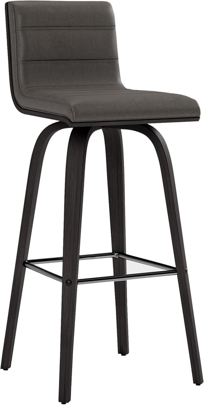 Armen Living Vienna 30" Swivel Bar Stool in Black Wood Finish with Gray Faux Leather - Set of 4