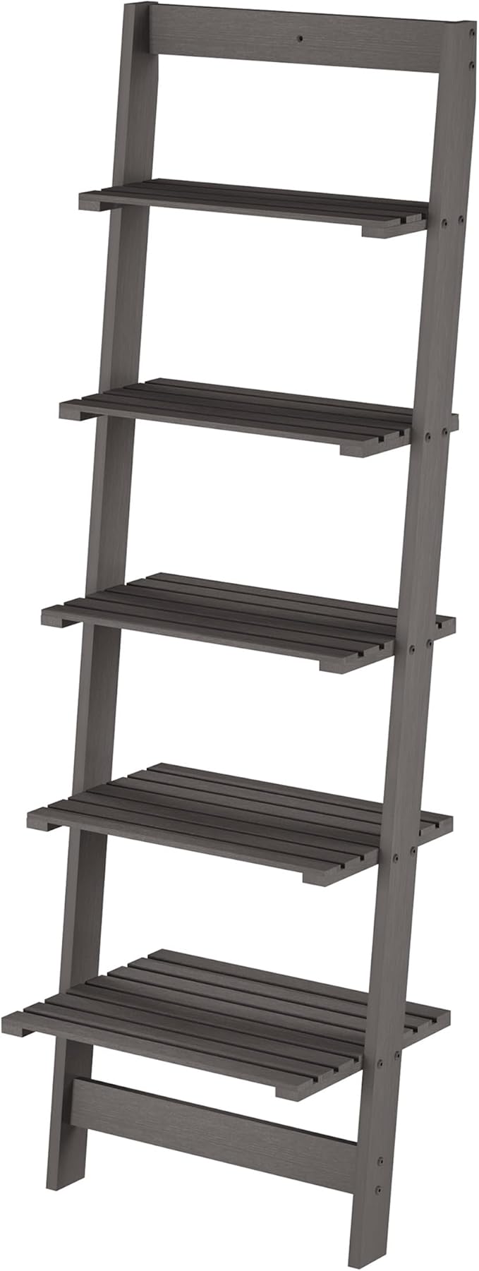 5-Tier Ladder Shelf - 50-Inch Narrow Leaning Bookshelf - Wooden Bookcase for Living Room, Bathroom, Kitchen, Office, or Bedroom Furniture by Lavish Home (Gray)