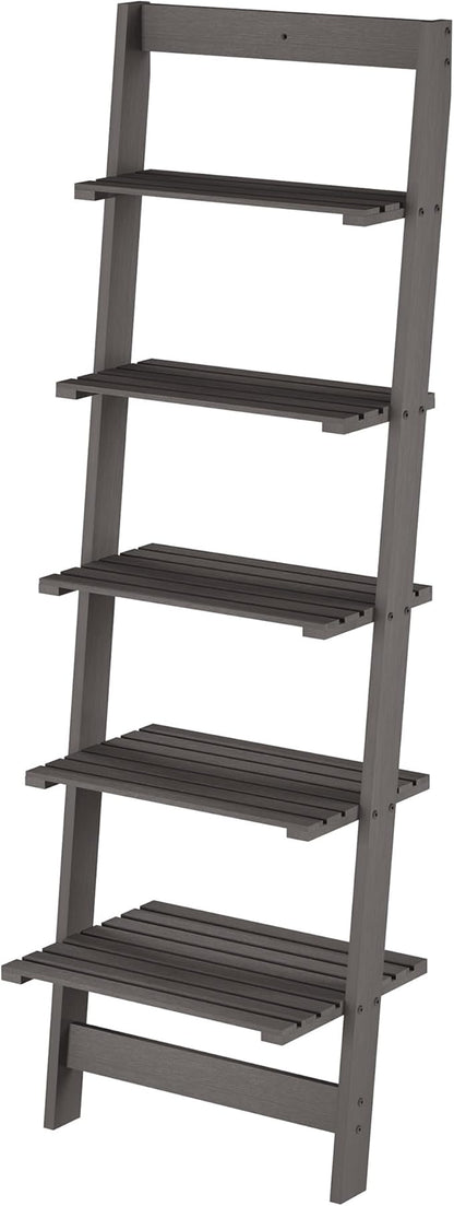 5-Tier Ladder Shelf - 50-Inch Narrow Leaning Bookshelf - Wooden Bookcase for Living Room, Bathroom, Kitchen, Office, or Bedroom Furniture by Lavish Home (Gray)