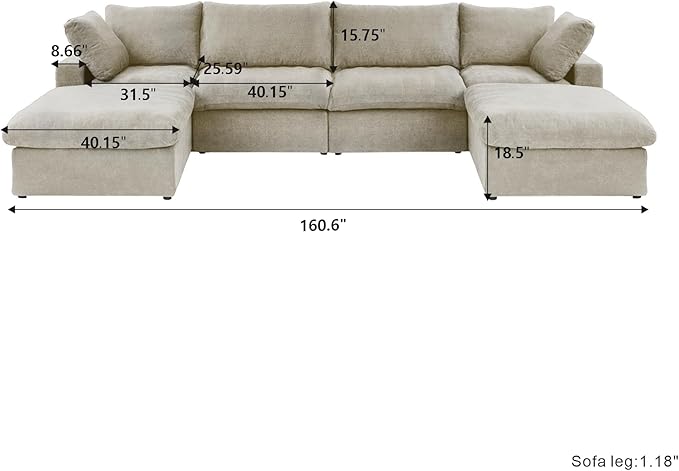 Cloud Couch Modular Sectional Sofa,160.6" Down Filled Couches with Storage Ottoman,Modern U Shaped Couch 6 Seater,Khkai Convertible Sectional Sofa for Living Room,Covers Removable & Washable