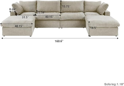 Cloud Couch Modular Sectional Sofa,160.6" Down Filled Couches with Storage Ottoman,Modern U Shaped Couch 6 Seater,Khkai Convertible Sectional Sofa for Living Room,Covers Removable & Washable