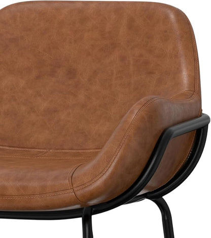 SIMPLIHOME Mira Bar Stools (Set of 2) - 30 inch Seat Height Upholstered Metal Bar Chairs in Distressed Tan Vegan Faux Leather, Contemporary Seating for Kitchen with Curved Cushioned Seat and Armrests