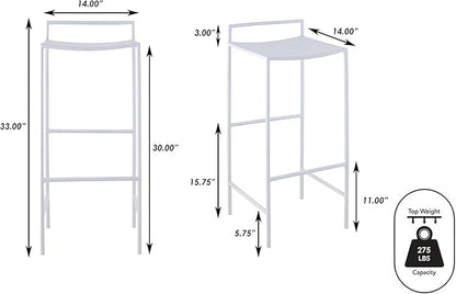 JONATHAN Y BSL1004B Svelte 30" Coastal Contemporary Iron Saddle-Seat Low-Back Bar Stool with Foot Rest for Home, Kitchen, Dining Room, Workspaces, Cafes and Resturants, White Frame
