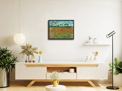 Wieco Art Framed Art Poppy Field June 1890 Canvas Print of Vincent Van Gogh Oil Paintings Reproduction Abstract Wall Art for Home Decorations Black Frame