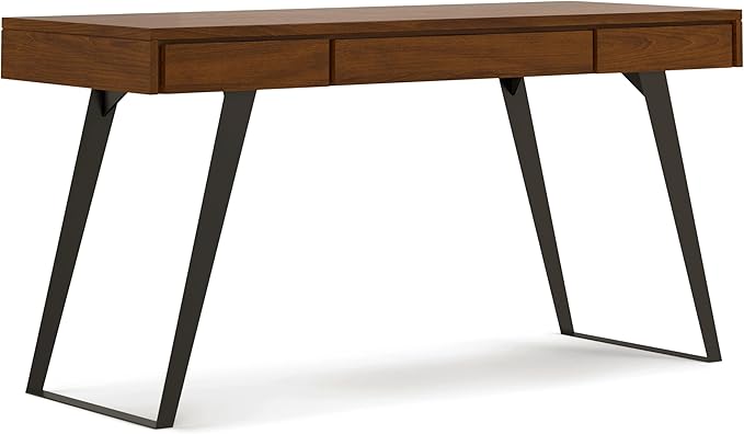 SIMPLIHOME Lowry Desk - 54-Inch Wide Solid Walnut Veneer and Metal Writing Desk, Modern Industrial Home Office Computer Table for Workspace with 2 Drawers and Flip-Down Keyboard Tray