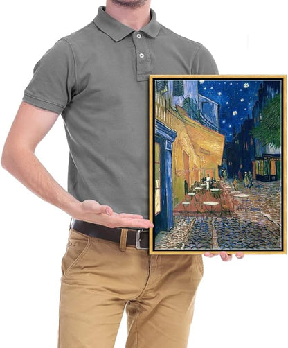 Wieco Art Framed Wall Art of Cafe Terrace at Night by Vincent Van Gogh Paintings Reproduction Abstract Canvas Prints for Home Living Room Decorations Bronze Gold Frame