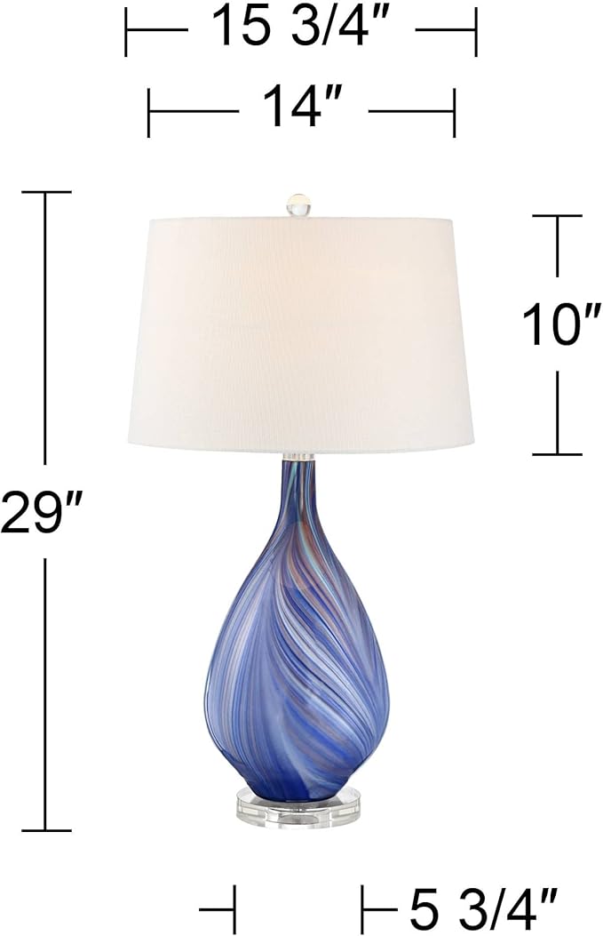 Possini Euro Design Taylor 29" Tall Teardrop Modern Coastal End Table Lamp Blue Art Glass Single Fabric White Shade Living Room Bedroom Bedside Nightstand House Office Home Kitchen Entryway Console