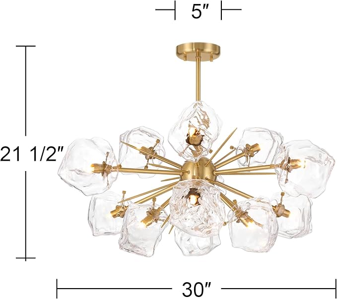 Possini Euro Design Klara 30" Modern Pendant Chandelier Ceiling Light Fixture Dining Room Over Table Kitchen Island Foyer Sputnik Hanging 12-Light LED Dimmable Clear Soft Gold Finish Glass Hallway