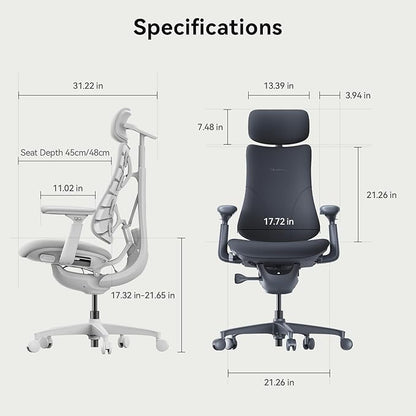 LiberNovo Dynamic Ergonomic Office Chair - Comfy Adjustable Desk Chair with Adaptive Lumbar Support, 160° Recline & Built-in Spine Stretch for Back Comfort, Home Office Long Hours Use, Gray+48cm