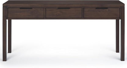 SIMPLIHOME Hollander Console Table - 60 Inch Wide Solid Wood Sofa Table in Warm Walnut Brown, Contemporary Storage Table for Entryway or Living Room with 3 Drawers and Sleek Metal Hardware