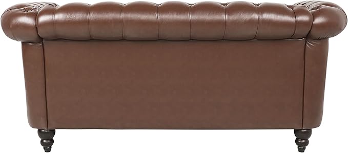 LEVNARY Leather Sofa, Chesterfield Tufted Upholstered 2 Seater Couch, Modern Loveseat Couch Classic Furniture for Living Room Bedroom (Dark Brown)