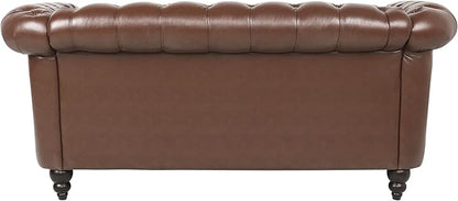 LEVNARY Leather Sofa, Chesterfield Tufted Upholstered 2 Seater Couch, Modern Loveseat Couch Classic Furniture for Living Room Bedroom (Dark Brown)