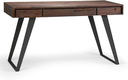 SIMPLIHOME Lowry Desk - 54-Inch Wide Solid Acacia Wood and Metal Writing Desk in Distressed Charcoal Brown, Modern Industrial Home Office Computer Table with 2 Drawers and Flip-Down Keyboard Tray