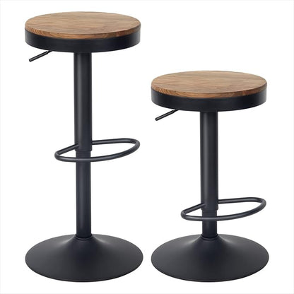 Kidol & Shellder Black Bar Stools Set of 2 Adjustable Swivel Backless Barstools Modern Round Wooden Seat Counter Height Bar Chairs Armless for Kitchen Island, Cafe, Dining Room