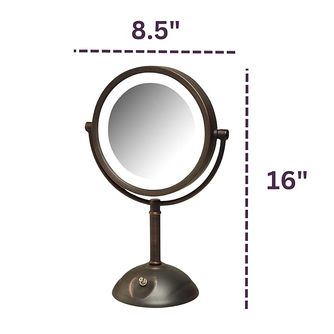 JERDON Lighted Makeup Mirror with Magnification - 1X and 8X Magnification - Bronze Makeup Mirror - Model HL8808BZL