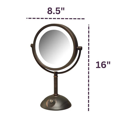 JERDON Lighted Makeup Mirror with Magnification - 1X and 8X Magnification - Bronze Makeup Mirror - Model HL8808BZL