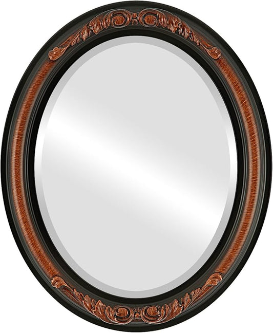 OVALCREST Oval Beveled Wall Mirror for Home Decor - Florence Style - Vintage Walnut - 34" x 24"