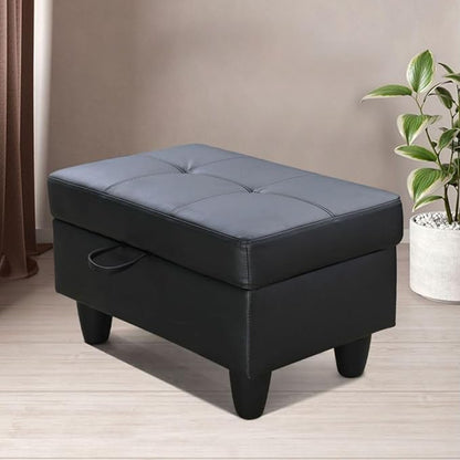 Ottoman Storage Ottoman Bench Faux Leather Footrest Footstool with Hinged Lid for Living Room, Bedroom, Entryway, Black, 28.5"X19"X17.5"
