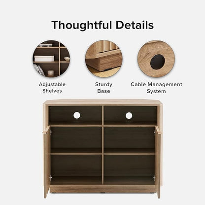 mopio Brooklyn Corner Storage Cabinet, Mid Century Modern Buffet, Entertainment Center, Storage Cabinet with Doors and Shelves, Media Cabinet for 55 inch TV Stand, for Living Room