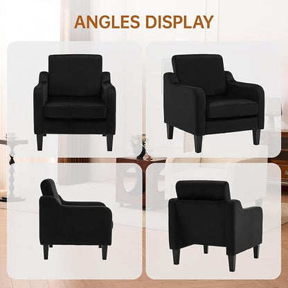Accent Chairs Set of 2 with Soft Armrest, Modern Living Room Chairs, Upholstered Comfy Chair with Cushion, Boucle Pottery Barn Accent Chair, Single Armchair, Black