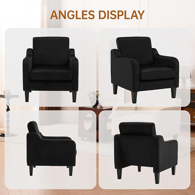 Accent Chair with Soft Armrest, Modern Living Room Chairs, Upholstered Comfy Chair with Cushion, Boucle Pottery Barn Accent Chair Sofa Chair, Single Arm Chair for Waiting Room, Black