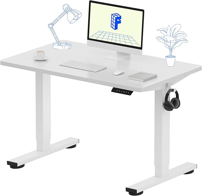 FLEXISPOT EN1 One-Piece Standing Desk 40 x 24 Inches Height Adjustable Desk for Home Office and Computer Workstation (White Frame + White Desktop)