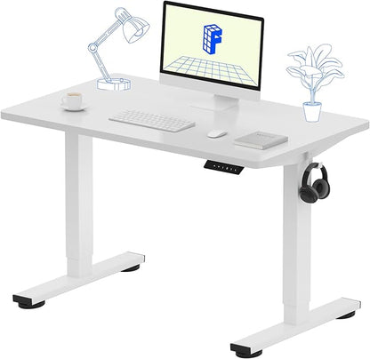 FLEXISPOT EN1 One-Piece Standing Desk 40 x 24 Inches Height Adjustable Desk for Home Office and Computer Workstation (White Frame + White Desktop)