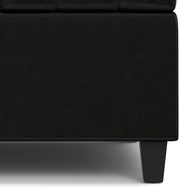 SIMPLIHOME Harrison 30 inch Wide Transitional Square Small Coffee Table Storage Ottoman in Midnight Black Vegan Faux Leather, Assembled, for The Living Room and Bedroom