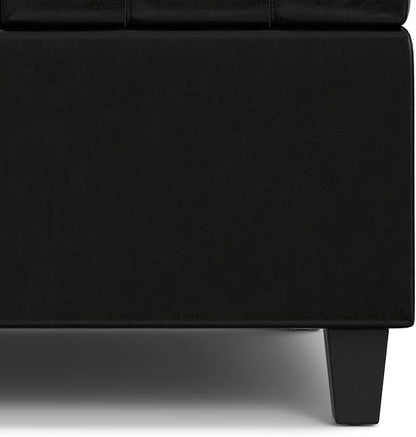 SIMPLIHOME Harrison 30 inch Wide Transitional Square Small Coffee Table Storage Ottoman in Midnight Black Vegan Faux Leather, Assembled, for The Living Room and Bedroom