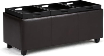 SIMPLIHOME Avalon 42 inch Wide Contemporary Rectangle Storage Ottoman in Tanners Brown Vegan Faux Leather, Assembled, for the Living Room, Entryway and Family Room