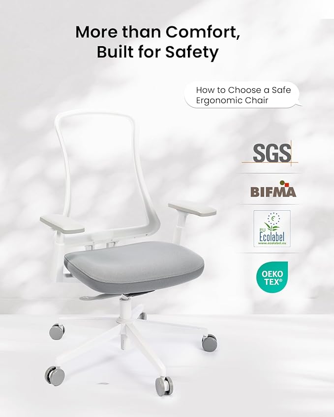 ProtoArc Ergonomic Office Chair - Flexer Desk Chair with Foam Cushion Sliding Seat, Advanced Airflow Mesh, Adjustable Armrest, Swivel Computer Chairs for Home Office - White