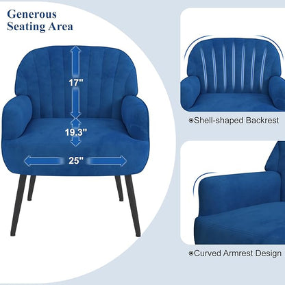 Velvet Accent Chair, Upholstered Modern Leisure Single Sofa Side Living Room Chair, Comfy Tufted Back Armchair with Metal Legs for Waiting Room/Bedroom/Office/Reading Room, Blue