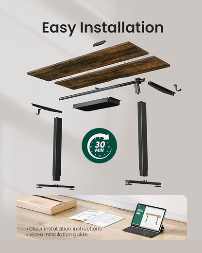 FEZIBO Electric Standing Desk with Drawers, 55 x 28 Inch Height Adjustable Desk with 3 Memory Presets, Sit Stand Up Desks for Home Office, Rustic Brown