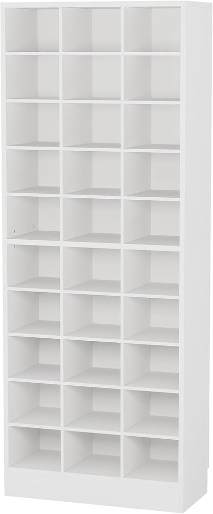 Tribesigns 10-Tier Shoe Storage Cabinet, White Wooden Shoe Rack with 30 Cubbies, Freestanding Tall Entryway Shoe Organizer for Closet, Entryway, Living Room