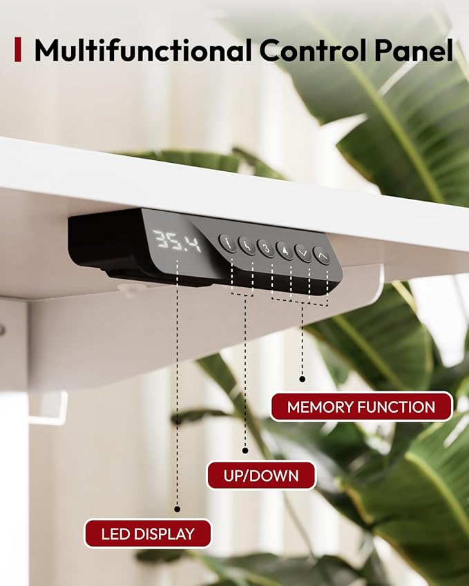 SANODESK Standing Desk Height Adjustable Electric Stand up Desk 63x28 Inches Sit Stand Home Office with Splice Board, White Frame/White Top