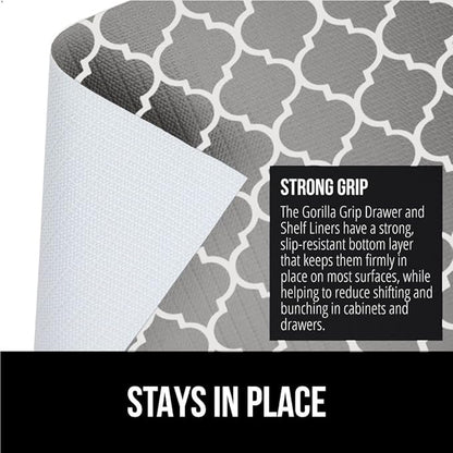 GORILLA GRIP DripGuard Shelf Liner, Non Adhesive Drawer and Kitchen Cabinet Protector, 24x240 Inch, Slip Resistant BPA Free Smooth Surface Plastic Liners for Cabinets, Bathrooms, Closets, White Gray