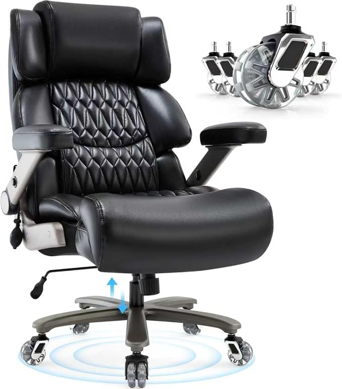 Big and Tall Office Chair 700lbs- Large High Back Executive Computer Desk Chair with 3D Flip-Up Arms, Adjustable Lumbar Support, Extra Wide Plus Size Seat, Heavy Duty Metal Base & Quiet Rubber Wheels