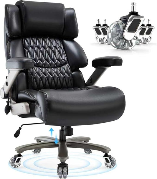 Big and Tall Office Chair 700lbs- Large High Back Executive Computer Desk Chair with 3D Flip-Up Arms, Adjustable Lumbar Support, Extra Wide Plus Size Seat, Heavy Duty Metal Base & Quiet Rubber Wheels