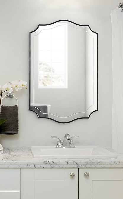 Kate and Laurel Hollyn Glam Scalloped Wall Mirror; 20 x 30; Black; Decorative Traditional Wall Decor with Elegant Frame and Soft Scallops