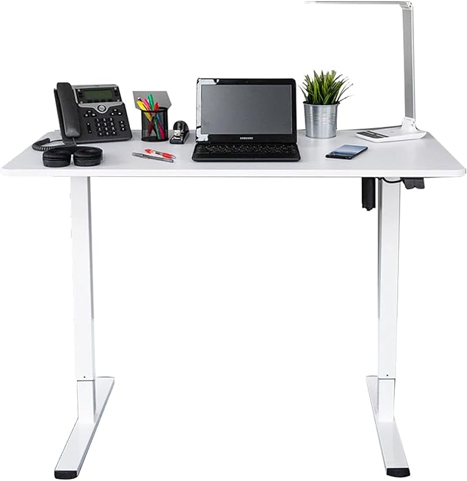 Stand Up Desk Store Electric Compact Standing Desk (White Frame/Matte White Top, 48” Wide)