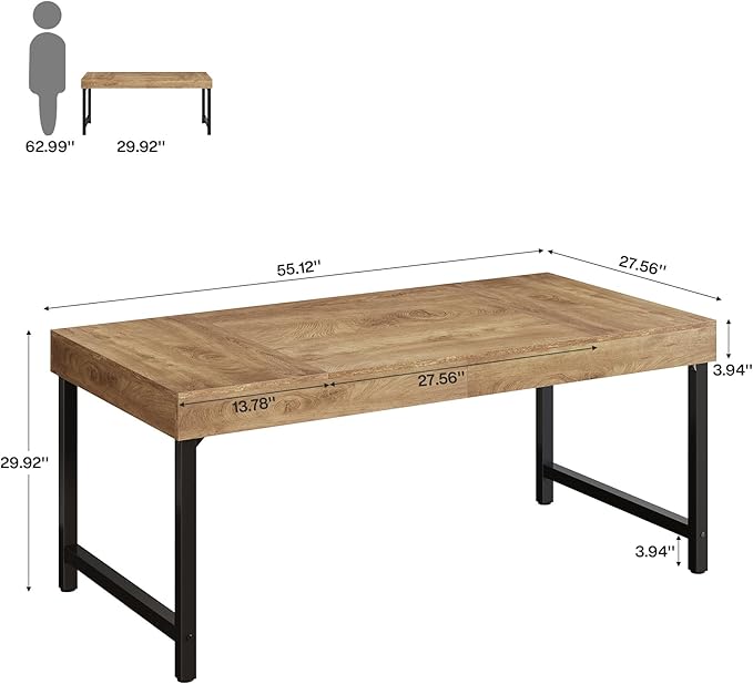 Tribesigns 55" Industrial Executive Desk for Home Office, Rustic Simple Computer Laptop Desk with Strong Metal Legs, Study Writing Table Business Workstation, Small Conference Table