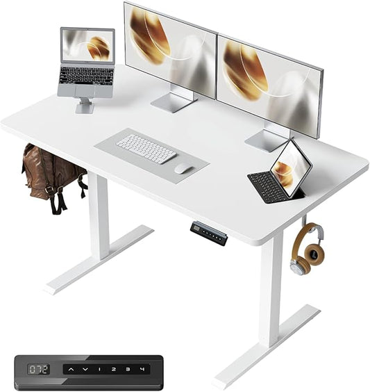 FEZIBO One-Piece Standing Desk Adjustable Height Stand up Home Office Desk, 48x24 Inch Electric Standing Computer Desk, with 4 Memory Presets, Headphone Hook, White