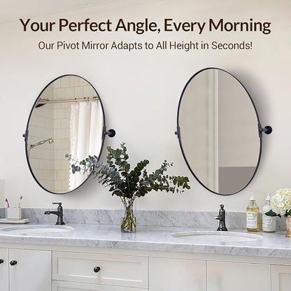 ANDY STAR Black Mirror for Bathroom, 24 x 32 Inch Oval Wall Mirror with Stainless Steel Metal Frame, Pivot Vanity Mirror Vertical Hanging for Modern Style Room