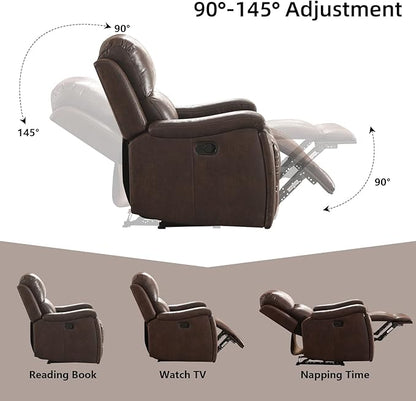 Leather Recliner Chair, Manual Recliner Chair for Adults with Overstuffed Arms and Back, Single Sofa Recliner with Cup Holders for Living Room (1, Red Brown)