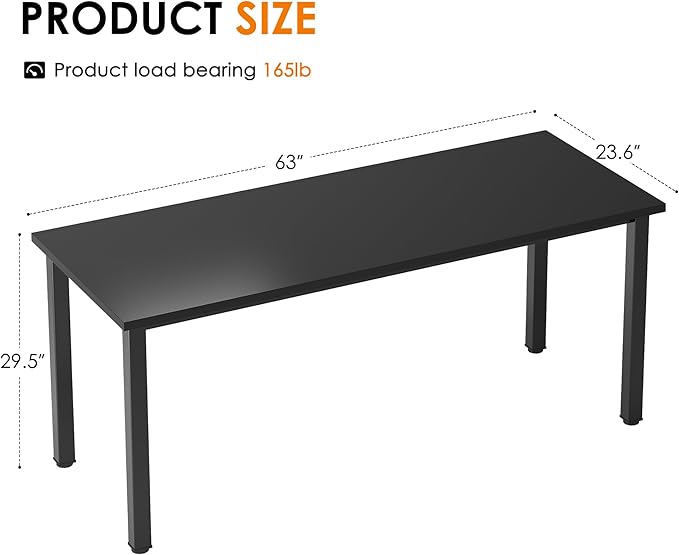 Need 63 Inch Large Computer Desk - Modern Simple Style Home Office Gaming Desk, Basic Writing Table for Study Student, Black Metal Frame, Black