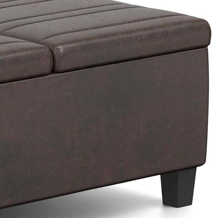 SIMPLIHOME Ellis 36 inch Wide Contemporary Square Coffee Table Storage Ottoman in Distressed Brown Vegan Faux Leather, Assembled, for The Living Room and Bedroom