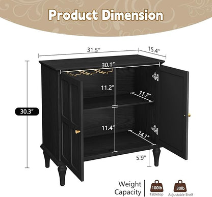 ARTPOWER Black Sideboard Buffet Cabinet with Storage, Mid-Century Modern Storage Cabinet with 2 Doors and Adjustable Shelves, Accent Style Sideboard for Entryway, Dining Room, Living Room