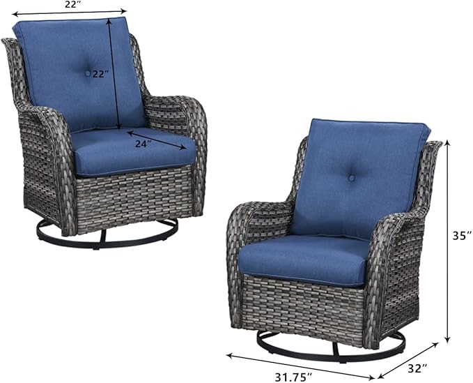 HUMMUH Outdoor Swivel Rocker Wicker Patio Chairs High Back PE Rattan Glider Chairs 4PCS Patio Furniture Set(Grey,Blue)